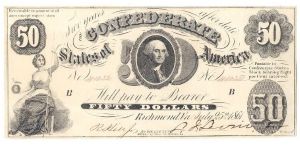 Type 8 Confederate $50 note. Banknote