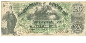 Type 17 Confederate $20 note. Banknote