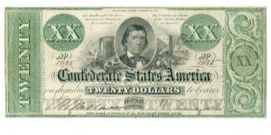Type 21 Confederate $20 note. Banknote