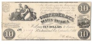 Type 28 Confederate $10 note. Banknote