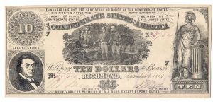 Type 30 Confederate $10 note. Banknote