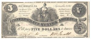 Type 36 Confederate $5 note. Banknote