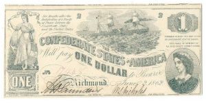 Type 44 Confederate $1 note. Banknote