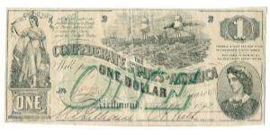 Type 45 Confederate $1 note. Banknote