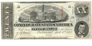 Type 58 Confederate $20 note. Banknote