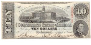 Type 59 Confederate $10 note. Banknote