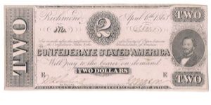 Type 61 Confederate $2 note. Banknote