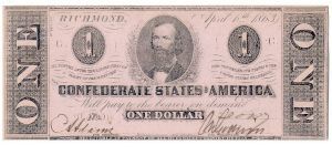 Type 62 Confederate $1 note. Banknote