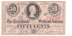 Type 63 Confederate 50 Cent note. Banknote