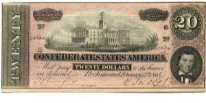 Type 67 Confederate $20 note. Banknote