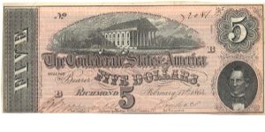 Type 69 Confederate $5 note. Banknote