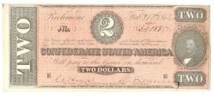 Type 70 Confederate $2 note. Banknote