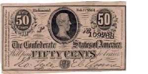 Type 72 Confederate 50 cent note. Banknote