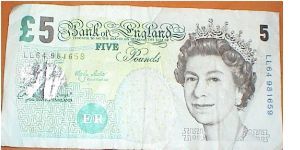 5 Pounds. Elizabeth Fry. Merlyn Lowther signature. LL column series. Banknote