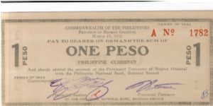 S654b Negros Occidental 1 Peso note Banknote