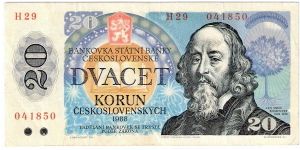 Czech 20 Korun 1988 F 
Front Design: Jan Amos Komensky 1592-1670 Banknote