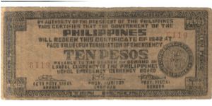 S137a Bohol 10 pesos note. Banknote