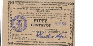 S-514b, Mindanao 50 centavos note. Banknote