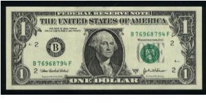 1 Dollar.

Series 2003 A.

Prtrait George Washington at center on face; Great Seal flanking ONE on back.

Pick #515 Banknote