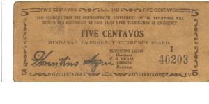 S-481b Mindanao 5 centavos note. Banknote