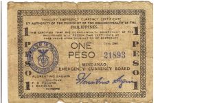 S-523a Mindanao One Pesos note. Banknote
