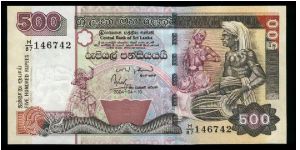 500 Rupees.

Musicians at right, dancer at left center on face; kingfisher above temple and orchids on back.

Pick #NEW Banknote