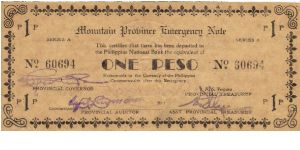 S-601 Rare series of 3 consecutive numbered Mountain Province Emergency notes, 1 - 3. Banknote