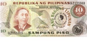 PI-167a Republika Ng Pilipinas 10 Pesos note. Banknote