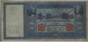 100 Mark. Berlin, Dated 21 April 1910 with Reich Bank Direktorium Red Seal & series no: F 9939097.OFFER VIA EMAIL. Banknote