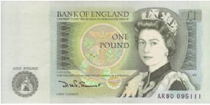 Series D £1 Note.

Chief Cashier D.H.F.Somerset(1980-1988).

Sir Isaac Newton is on the back of this note.

This is the last design of the £1 note.  A coin was introduced in 1983 & the banknote was de-monetised on 11th March 1988 at midnight Banknote