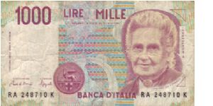 Italian 1000 Lire, rather small note, circulated Banknote
