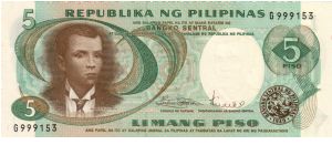 1st PINOY SERIES 16a (p143b) Marcos-Licaros G999153 (1st Prefix) Banknote