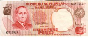 1st PINOY SERIES 19a (p146b) Marcos-Licaros K316517 (1st Prefix) Banknote
