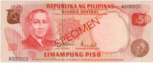 2nd PINOY SERIES 24S1 (p151s1) Marcos-Licaros A000000 (Specimen) Banknote