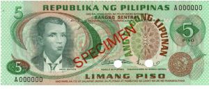 1st A.B.L. SERIES 26S2 (p153s2) Marcos-Licaros A000000 (Specimen) Banknote