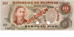 1st A.B.L. SERIES 27S2 (p154s2) Marcos-Licaros A000000 (Specimen) Banknote
