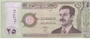 LIMITED EDITION!
25 Dinars Dated 2001,Central Bank of Iraq 
Obverse:Saddam Hussein
Reverse:Famouse Ishtar Gate
Security Thread:Yes
WHILE STOCK LAST! Banknote