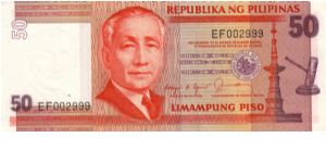 REDESIGNED SERIES 41 (p171a) Aquino-Fernandez A000001-HX1000000 EF002999 Banknote