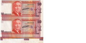 REDESIGNED SERIES 41S4 (p171s4) Ramos-Cuisia QW000000 (Uncut Specimen Pair) Banknote