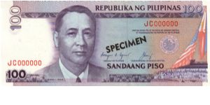 REDESIGNED SERIES 42S3 (p172s3) Aquino-Cuisia  JC000000 (Specimen) Banknote