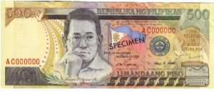 NEW SEAL SERIES 50S1 (pN/L) Ramos-Singson AC000000 (Specimen) Banknote