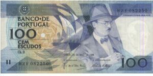 100 Escudos Dated 26 May 1988.
Obverse:Nogueira Pessoa
Reverse:Rosebud
Watermark:Yes Banknote
