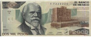 2000 Pesos Dated 26 July 1983.Banco De Mexico. Banknote
