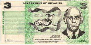 POLITICAL 1972 $3 Anti-Liberal/ William McMahon Authorised by the Seamens Union (Thin Paper) Banknote