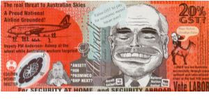 POLITICAL 2004 20% GST Anti-Liberal/John Howard Authorised by the Maritime Union Banknote