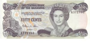 Bahamas 50c note, this issue dating from 1974 Banknote