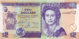 Belize $2 from 2005 Banknote