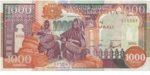 1000 Shilin Dated 1st January 1990,Central Bank Of Somalia(O)Basket weaving(R)Port. Banknote