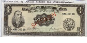 ENGLISH SERIES SPECIMEN 1 peso 6S9 (p133s9) Marcos-Calalang XM600348 (Specimen) Banknote