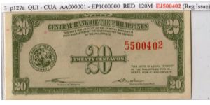 ENGLISH SERIES 20c 3 (p129a) Quirino-Cuaderno E/J500402 Banknote